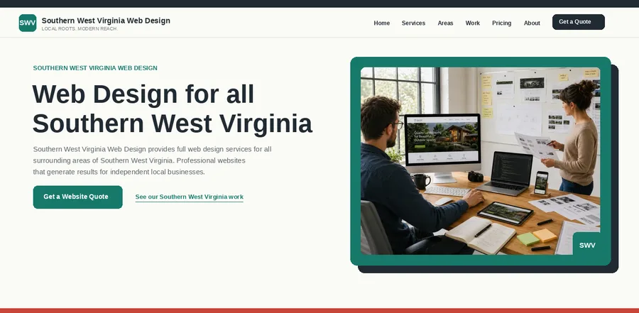Homepage of Southern West Virginia Web Design, a local web design site built by Carolina East Web Design